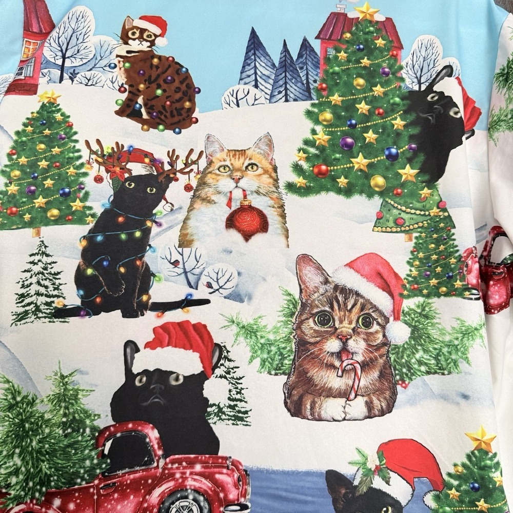 Hawalili Christmas Cats Funny Button Down Shirt AOP Short Sleeve Size M - Picture 4 of 8